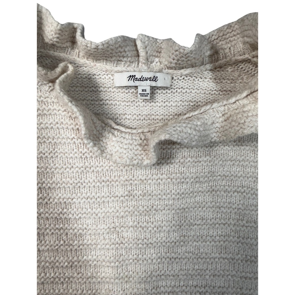 Madewell Ruffle Neck Cotton Merino Wool Sweater Oatmeal Beige XS - Picture 4 of 6